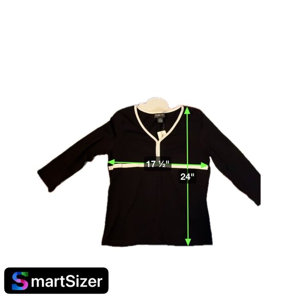 Style & Co. NWT Womens Black Long Sleeve Top White Trim Size M - Picture 7 of 7